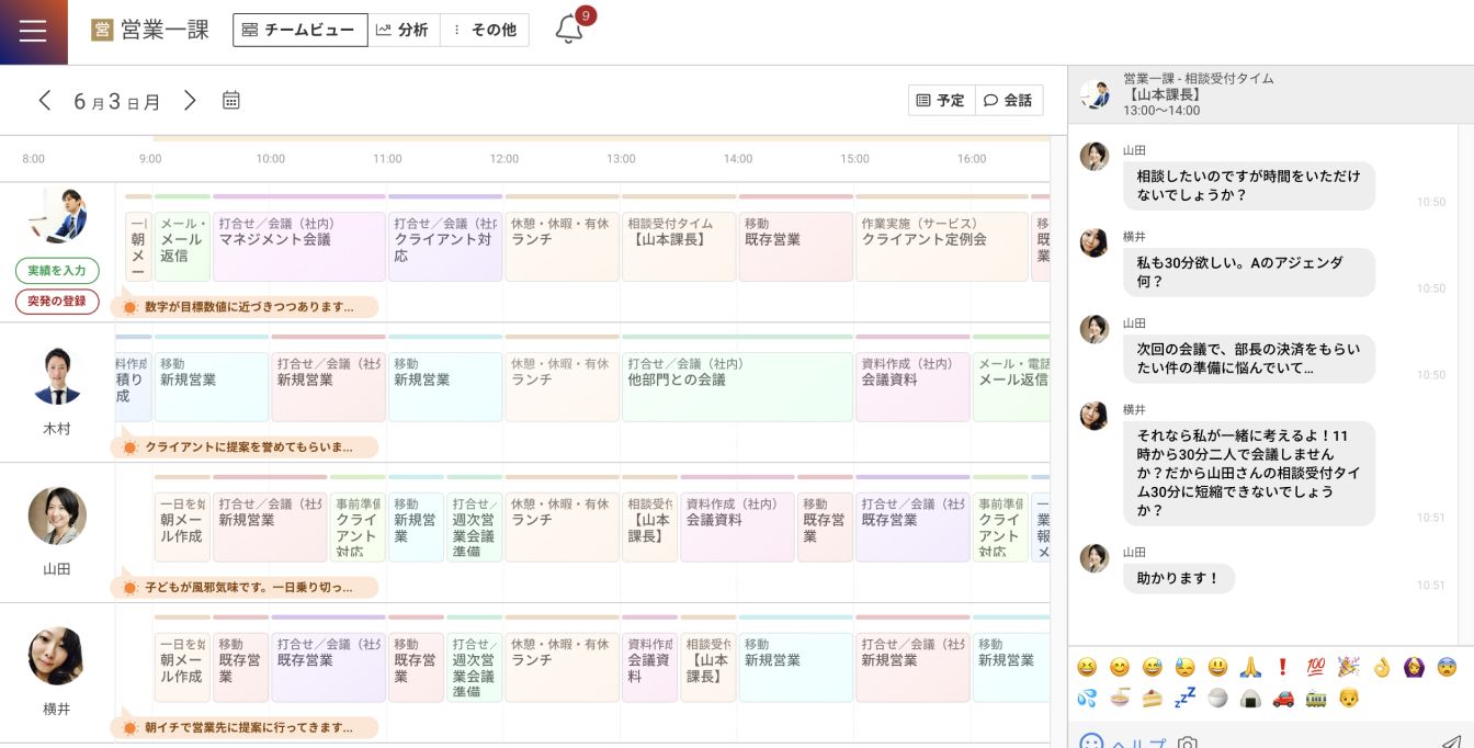 朝メールドットコムのチームビュー